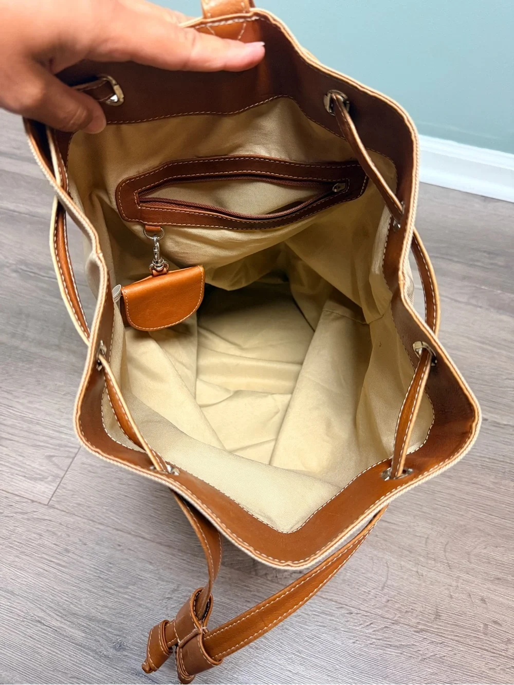 Vintage 08 Collection Leather Canvas Drawstring Field Backpack Duffel Bag